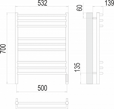 Прато П9 500х700 электро (sensor quick touch) Полотенцесушитель  TERMINUS Усть-Илимск - фото 3