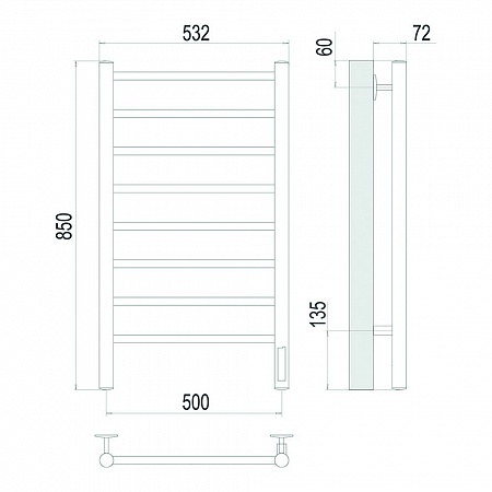 Аврора П8 500х850 Электро Полотенцесушитель TERMINUS Оружейная сталь Усть-Илимск - фото 4