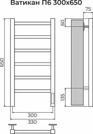 Ватикан П6 300х650 Электро (quick touch) Полотенцесушитель TERMINUS Усть-Илимск - фото 3