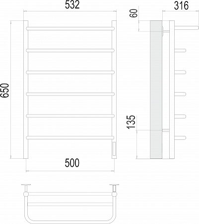 Полка П6 500х650 Электро (quick touch) Полотенцесушитель  TERMINUS Усть-Илимск - фото 3